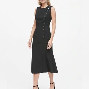 Banana Republic Black Midi Dress with Button Detail, Size 6